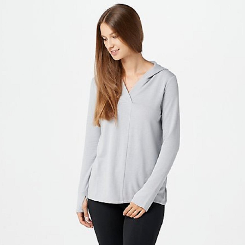 Cuddl Duds Comfortwear V-Neck Hoodie - Cloud Grey M
